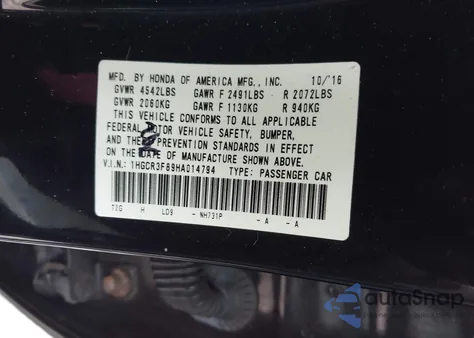 2017 Honda Accord Ex-L V6 из США, поврежденный, VIN 1HGCR3F89HA014794